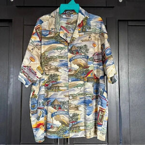 Matt Rider vtg Laguna Beach Print Cotton Button Down Short Sleeve Shirt Large